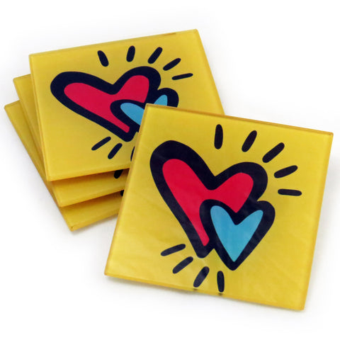 Hearts Tempered Glass Coasters - Set of 4 (Available with or without coaster rack)