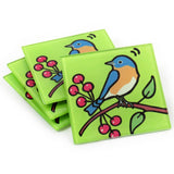 Bluebird Tempered Glass Coasters - set of 4 (Available with or without coaster rack)