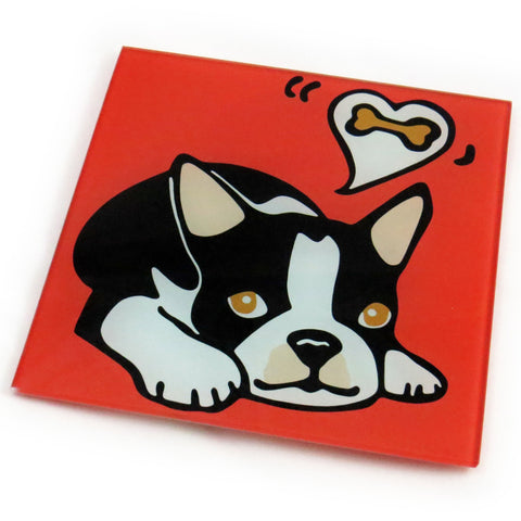 Boston Terrier Dog/Puppy Tempered Glass Trivet