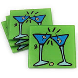 Martini Tempered Glass Coasters - Set of 4 (Available with or without coaster rack)