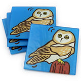 Owl Tempered Glass Coasters - set of 4 (Available with or without coaster rack)