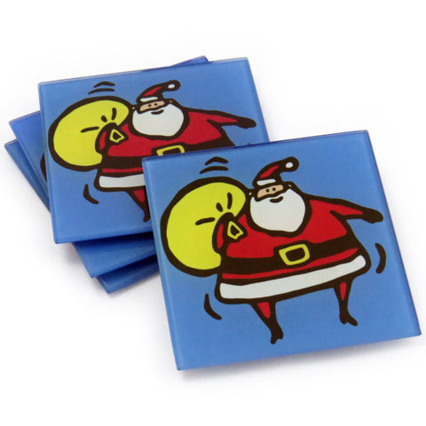 Santa Tempered Glass Coasters - set of 4 (Available with or without coaster rack)