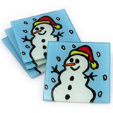 Snowman Tempered Glass Coasters - Set of 4 (Available with or without coaster rack)