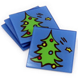 Christmas Tree Tempered Glass Coasters - set of 4 (Available with or without coaster rack)